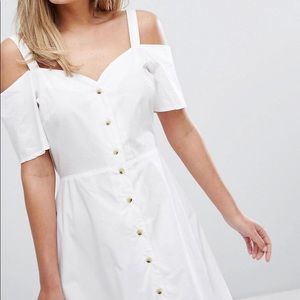 Warehouse Button Front Cold Shoulder Midi Dress